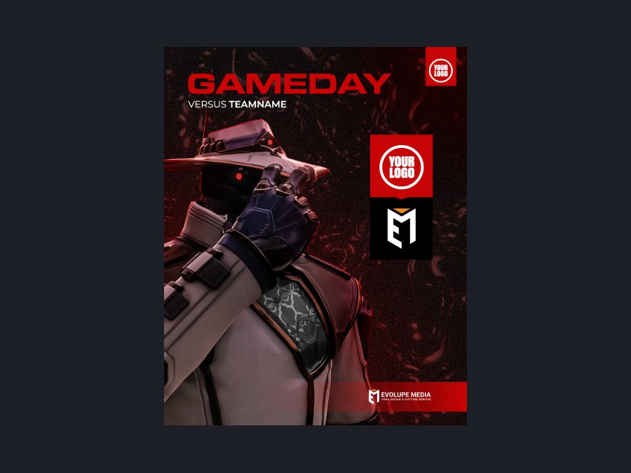 Gameday-Poster – Rot mit Valorant-Charakter