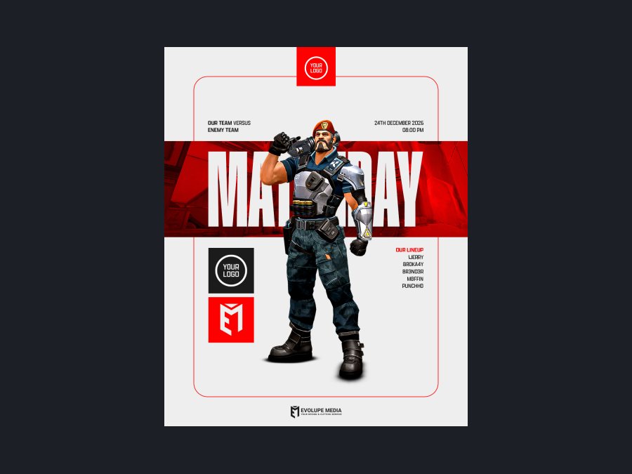 Matchday-Poster –Valorant mit Lineup-Liste